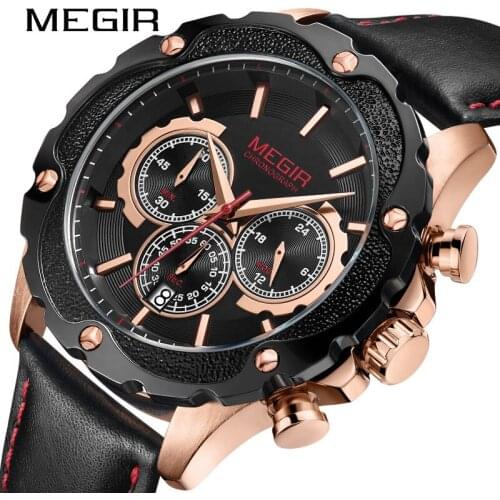 MEGIR New Mens Sports Luminous Waterproof Fashion Multifunctional Quartz Watch Belt Casual Watches Relogio Masculino 2070G