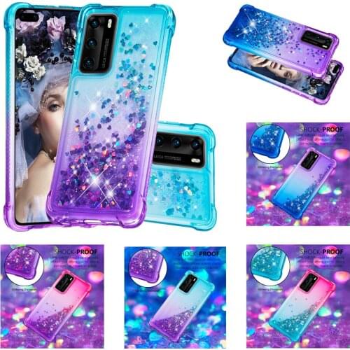 Bling Gitter Phone Cases For Huawei P Smart 2021 P40 Lite Mate 30 Pro P Smart 2019 Dynamic Love Heart Quicksand Back Cover Shell