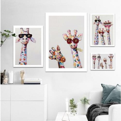 Colorful Giraffe Animal Family Poster Painting Cuadros For Kid Wall Art Picture Living Room Home Decor Posters Oil Painting