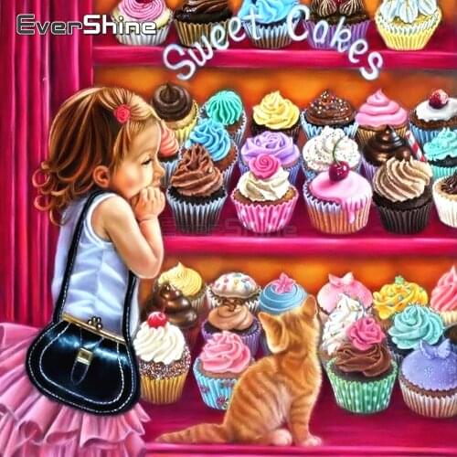 EverShine DIY Diamond Embroidery Girl Picture Of Rhinestones Diamond Painting New 2019 Diamond Mosaic Sweet Cakes Children Gift