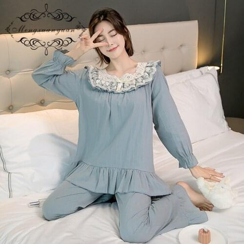 Womens Vintage Pajamas Sets Princess Sweet Loose Fit Cotton Square Collar Retro Homewear Palace Pajamas 2 Pieces Suit Big Size