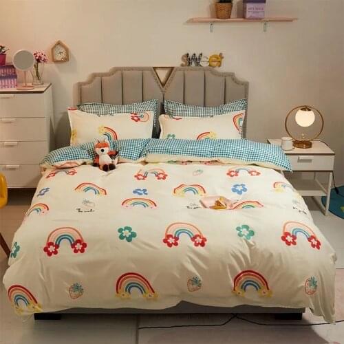 Cute Bedding Set for Boys Girls Soft Home Bed Linen Sheet Plaid Duvet Cover Single Double Queen Quilt Covers Sets Bedclothes