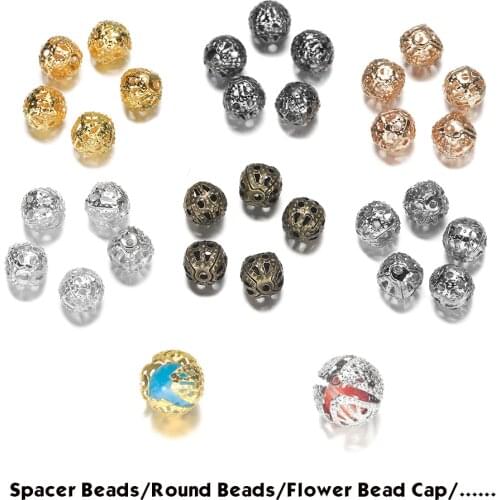 All Size 10-200pcs Round Crimp Spacer Beads Hollow Ball flower Metal Charms Multipurpose Bead Caps for Jewelry Making Supplies