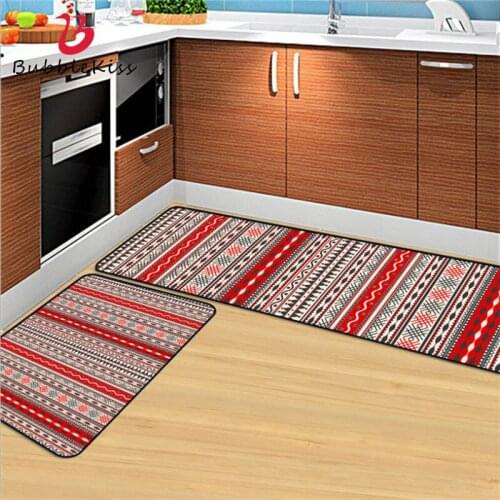 Bubble Kiss Ethnic Style Red Striped Pattern Kitchen Mat 40cmX60cm Farmhouse Home Decor Floor Mats Non-slip Door Mat Entrance