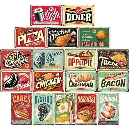 Food/Pizza/Cake/Menu Retro Chic Plaque Metal Tin Signs Cafe Bar Pub Restaurant House Signboard Wall Decor Vintage Poster