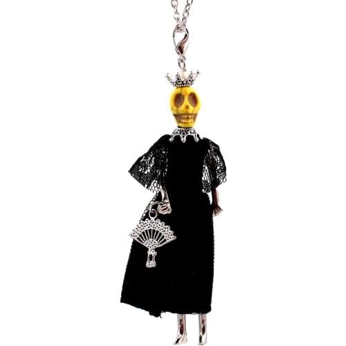 Trendy PARIS Handmade Dance Doll Pendants Necklace Long Dress Halloween Skull necklace Fashion Women necklace charms