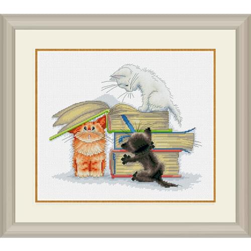 New Cartoon Embroidery Sewing Fishxx Cross Stitch Kits A3260 Book And Three Kittens Precision Printing