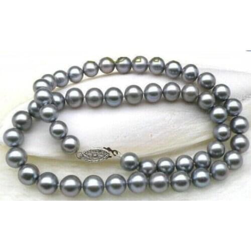 VERY SURPRISING 9-10MM SOUTH SEA GRAY PEARL NECKLACE 18" 925silver WHITE GOLD