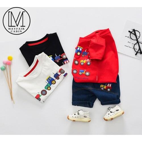 Baby Boys Clothes for Summer Suit Boys Short Sleeve T-shirt + Jeans Cartoon Cars Printed 2pcs Set Kids Children Boys Clothing