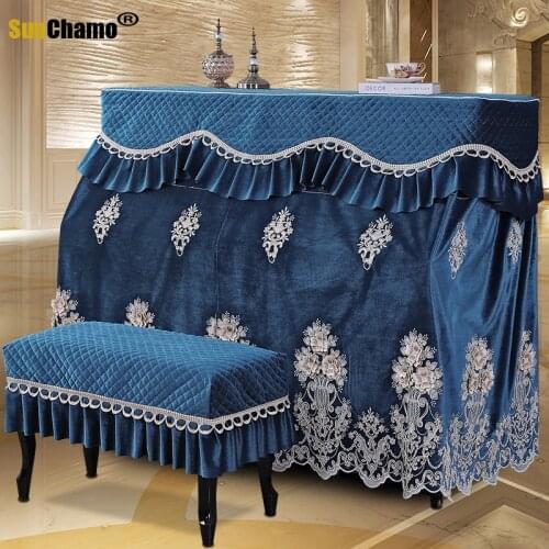 Piano Cover Full Cover European-style High-end Three-dimensional Embroidery Piano Cover Thick Velvet Dust Piano Bench Cover