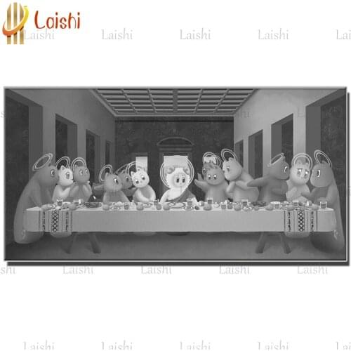 Full square diamond painting Black and white animal art of small sheep series The Last Supper rhinestone mosaic diamond inlaid