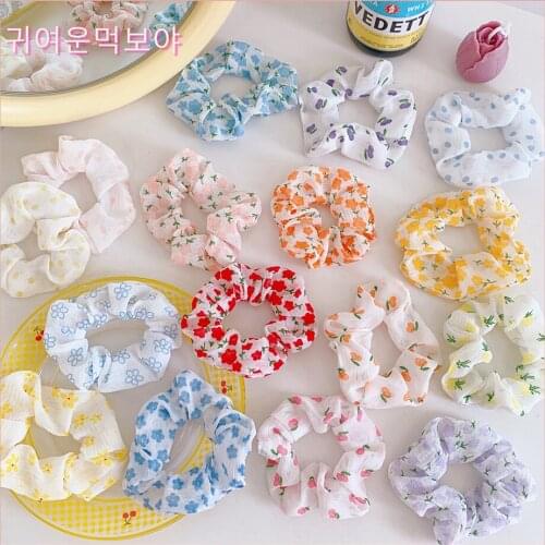 Korean Floral Fruit Print Scrunchies Fashion Hair Rope for Ponytail Holder Elastic Hair Band Sweet Hair Ties Hair Accessories