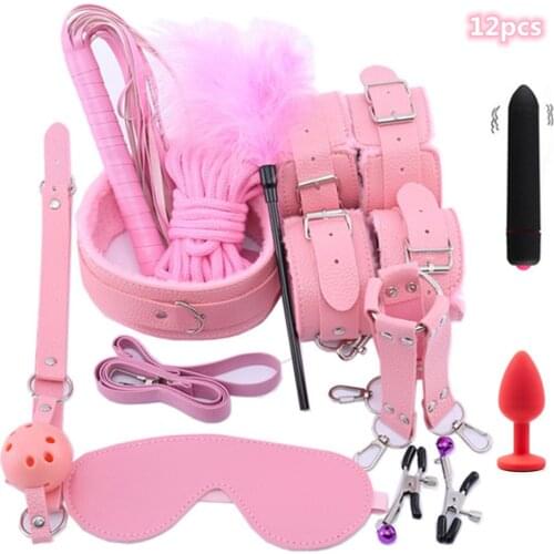 Sex Toys For Couples Exotic Accessories Sexy Leather BDSM Kits Plush Sex Bondage Set Handcuffs Sex Games Whip Gag Nipple Clamps