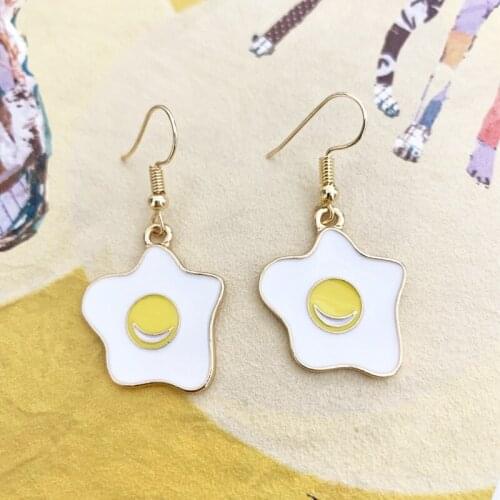 Cute Yellow Poached Egg Earrings Gold Zinc Alloy Food Charms Summer Dangle Women Hoop Eardrop Fashion Accessories