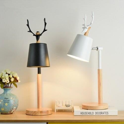 Nordic LED Table Lamp With Metal Lampshade For Bedroom White Bedside Desk lights Black Reading Lamps Wooden Luminaria