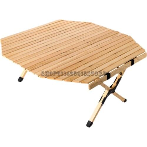 Egg Roll Table Outdoor Solid Wood Octagonal Folding Table Camping Picnic Self Driving Tour Portable Household Small Table Round