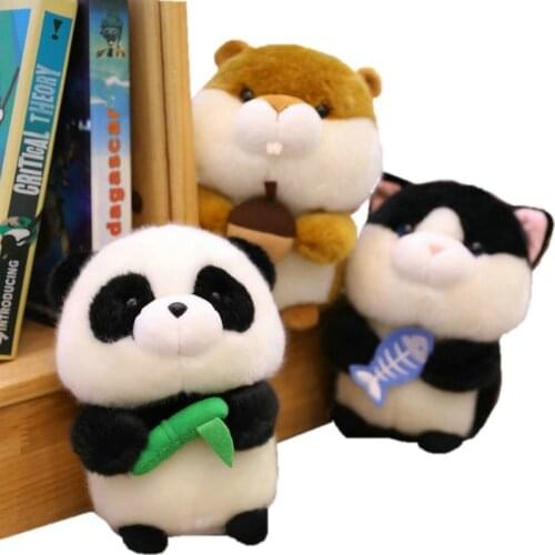 Super Cute Round Ball Shape Hug Bamboo Panda Plush Toy High quality Stuffed Cartoon animals Black Cat Doll toys Hamster Dessert