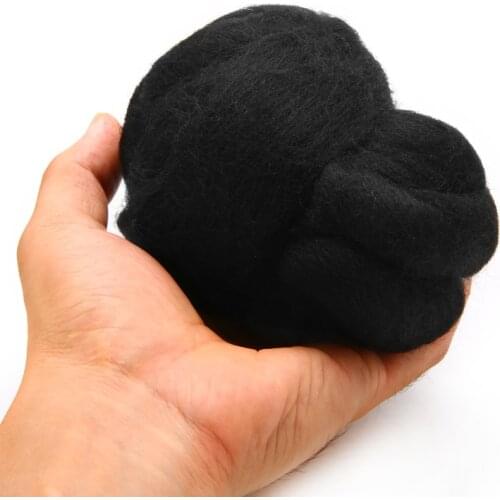 50g Black Dyed Wool Tops Roving Felting Wool Fibre Wool For Needle Felting Hand Spinning DIY Sewing Craft