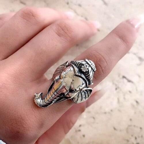 Tocona Unique Ancient Silver Color Elephant Joint Rings for Women Men Exquisite Alloy Metal Geometric Bohemian Jewelry 17631