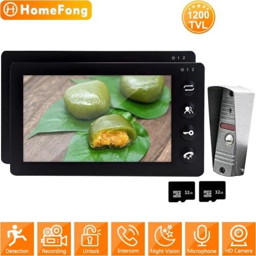 HomeFong Video Intercom Door Phone 2 Monitors for Villa 1200TVL Doorbell Camera IR Night Vision IP65 with Motion Detect