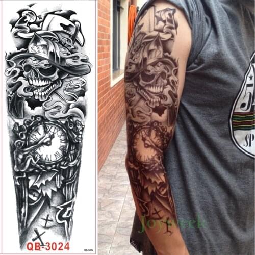 Waterproof Temporary Tattoo Sticker Full Arm Large Skull Old School Tatto Stickers Flash Tatoo Fake Tattoos for Men Women Girl 9