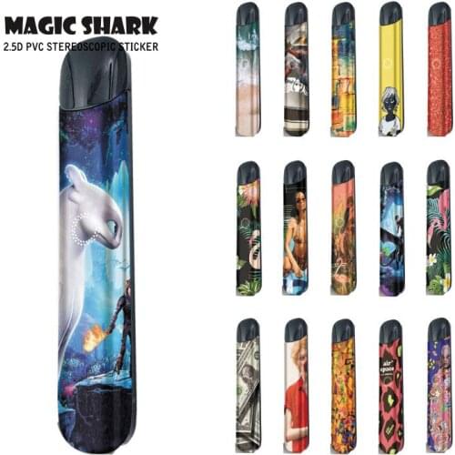 Magic Shark Dollar Leopard Flamingo Dragon Sipder Red Drops Sexy Women PVC Stereo Vape Sticker Case for Relx Alpha A
