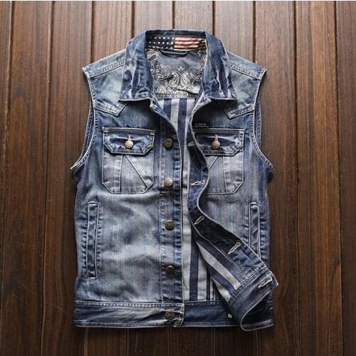 Japan Style Mens Casual Spring Summer Denim Vest Motorcycle Biker Cowboy Sleeveless Jacket Asian Size S-3XL