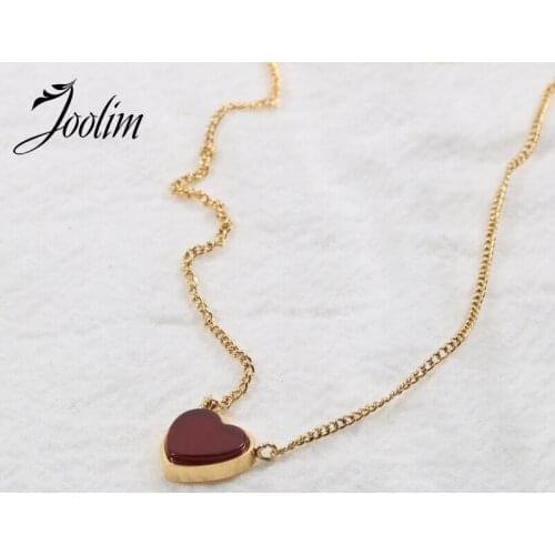 Joolim Jewelry PVD Gold Finish Ruby Pith Heart Pendant Necklace Stylish Stainless Steel Necklace