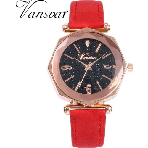Luxury Starry Sky Watch For Women vansvar Fashion Ladies Quartz Wristwatch Red Leather Clock relogio feminino zegarek damski #D