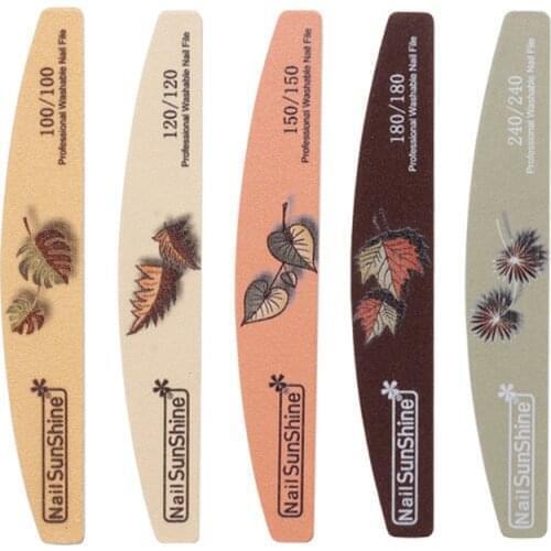 1PC Flowers Printed Half Moon Nail File Washable Nails Buffer Professional Polishing Nail Art Manicure Care Tools