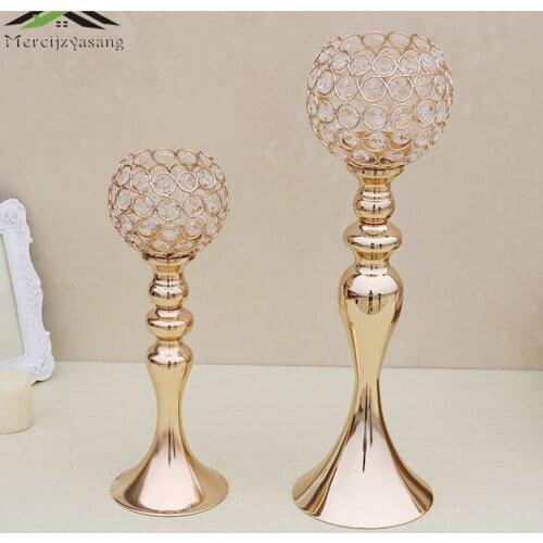 10PCS/LOT Metal Gold Candle Holders With Crystal 42CM/32CM Road Lead Stand Pillar Candlestick For Wedding Candelabra 01902