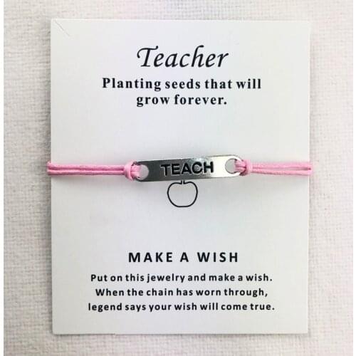 10PC/lot Teach Apple Teacher Graduation Card Bracelets Silver Plated Charm Jewelry Mint Blue Colors Women Men Unisex Jewelrys