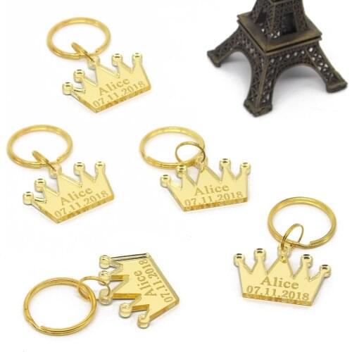 10 Pieces of Gold Mirror Personalized Laser Engraved Crown Pendants, Specially Customized Key Ring For Wedding Baby Shower Party