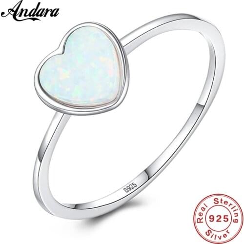 Authentic 100% 925 Sterling Silver Opal Love Heart Shape Rings for Women Wedding Trendy Jewelry