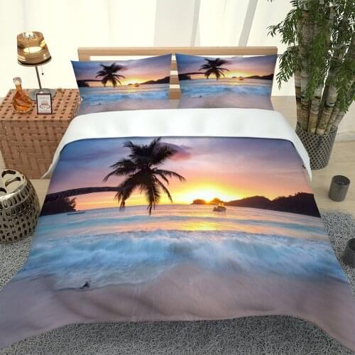 2020 Hot Style Bedding Set 3d Digital Beach Printing 2/3pcs Duvet Cover Set Single Twin Double Full Queen King bedding set