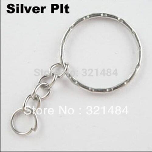 25mm ring with chain Bright Silver Plated 100pcs keychain accessories DIY jewelry findings