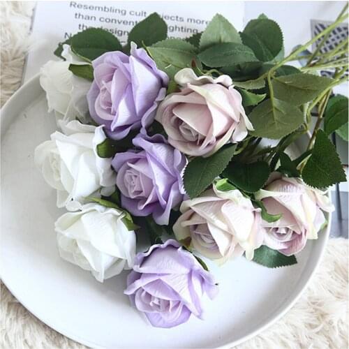 5pcs Artificial Flowers Silk Rose Long Branch Bouquet for Wedding Home Decoration Fake Flowers for 2021 Valentines Day Gift
