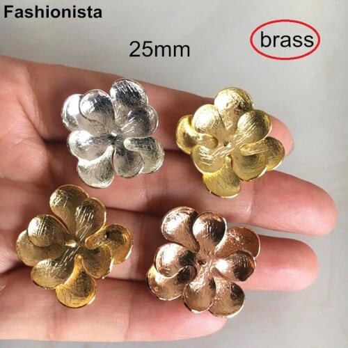 6pcs Brass Casted Flower Charm With a Needle for beads,Two Layer Metal Flowers Pendant,Jewelry-accessories,Gold/Raw Brass