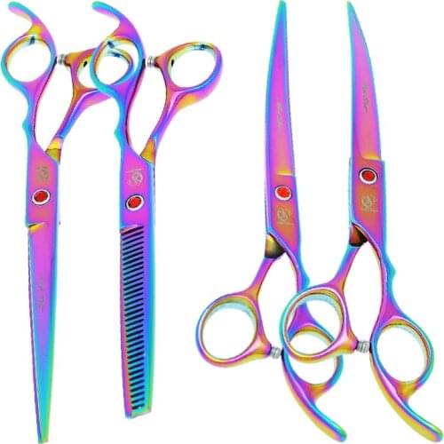 7.0" Good Quality Pet Grooming Scissors Animals Straight & Curved Dog Cutting Shears Steel 440c 6.5" Pet Thinning Tijeras B0017A