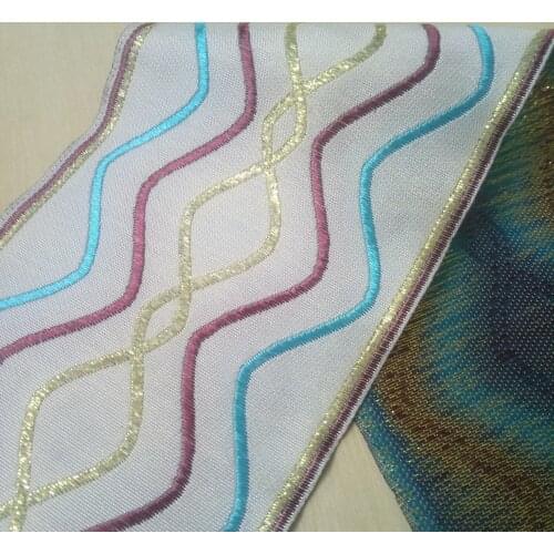 9.5cm 95mm 3-3/4' Curtain Laciness Woven White Wine Blue Filigree Gold Geometric Abstract Waved Webbing National Jacquard Ribbon