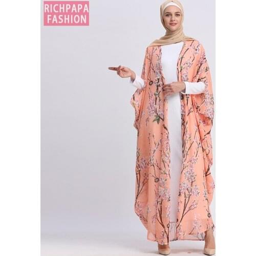 Abaya Dubai Kaftan Islam Long Batwing Floral Cardigan Muslim Hijab Dress Abayas For Women Jilbab Caftan Turkish Islamic Clothing