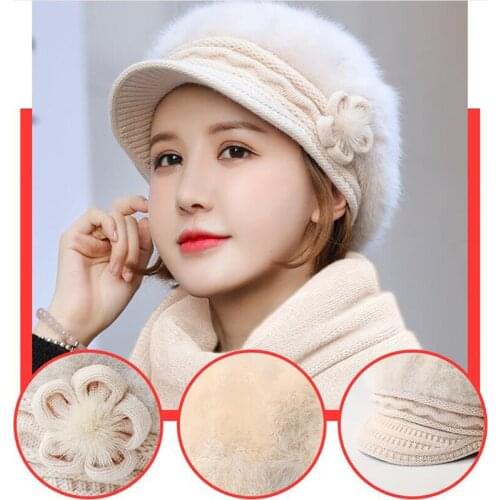 Female Warm Rabbit Fur Beret Girls Solid Bonnet Women Skullies Beanies Cold-proof Rabbit Fur Hat Women Knitted Winter Hat