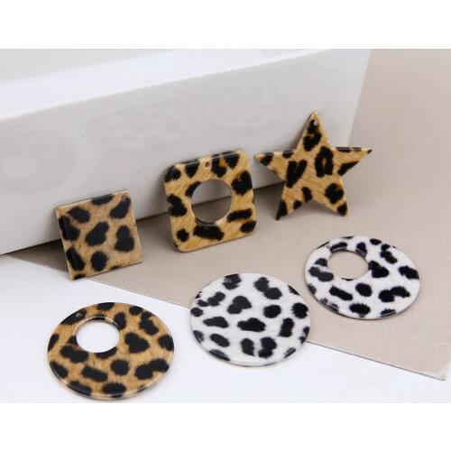 Free Shipping 10pcs Fashion Leopard Printing Jewelry Charms Kawaii Star Round Square DIY Necklace Earring Pendants Ornaments