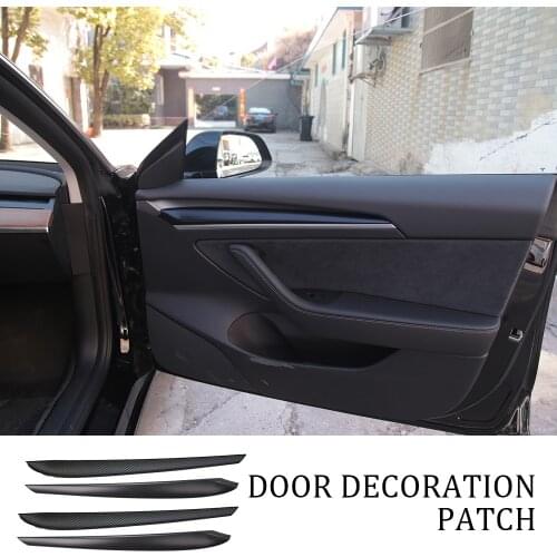 2 Pcs Matte Carbon Fiber Black For Tesla Model 3 2021 Door Decoration Patch Protective Decor Cover Accessories Model Y 2021