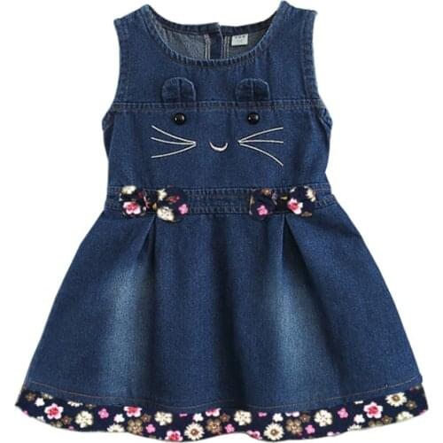 Denim Vest Dresses for Girls Flower Tank Childrens Dresses Sleeveless Dress Clothes Fashion Korean Casual Girl Dress 10 Years