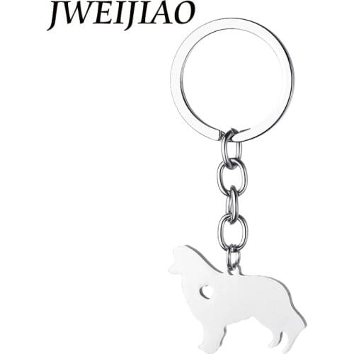JWEIJIAO Fashion Stainless Steel Animal Dog Keychain Color Collie Trinket Dog Car Key Chain Ring Metal Jewelry SKU02
