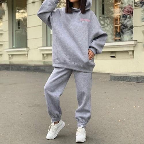 Two Piece Print Fleece Tracksuit Womens Sets Oversize Hooded Long Sleeve Women Hoodie Suit Spring Casual Sport Pants Lady Set