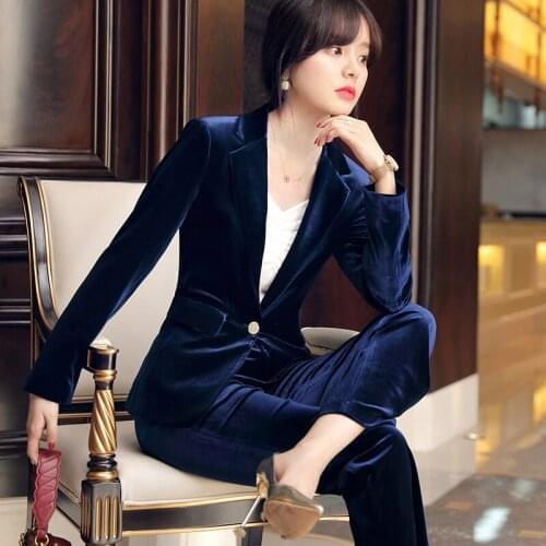 Womens suit autumn and winter new casual fashion solid color two single button suit temperament trousers two-piece womens suit