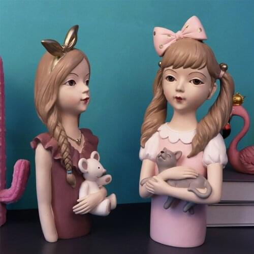 Bow Hug Bear Cute Girl Resin Sculpture Living Room Bedroom Art Desktop Figurines Coffee Shop Window Decoration Crafts Gifts