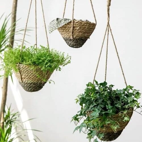Macrame Panier Rattan Hemp Balkon Rope Hanging Flower Basket Seaweed Hand-Weaving Appearance Level Courtyard Decoration Grass